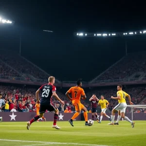 Houston Dynamo celebrating a goal during the Texas Derby against FC Dallas.