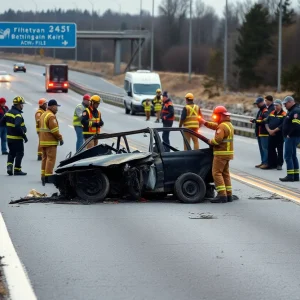 Emergency responders at the scene of a tragic car accident
