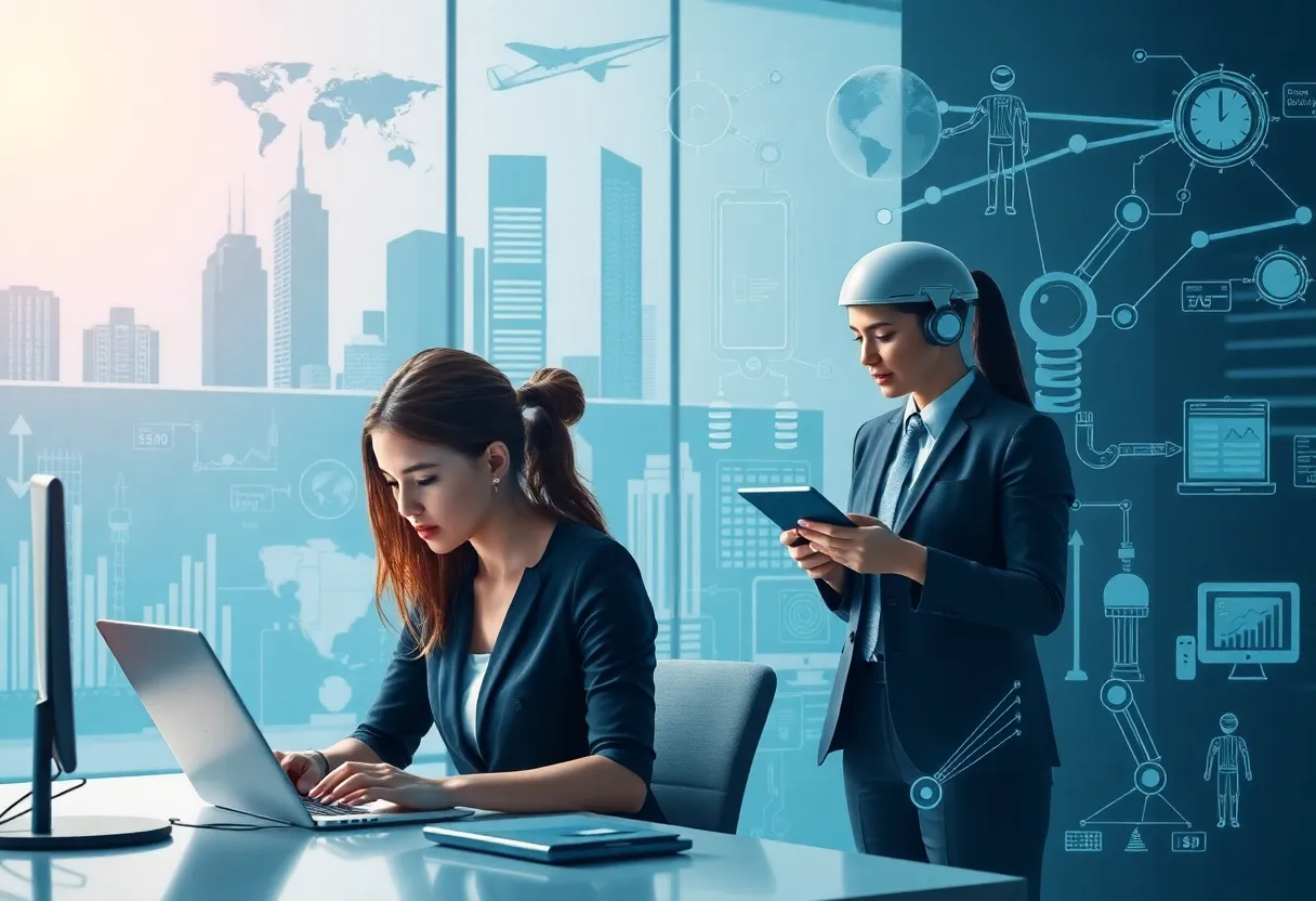 Illustration showing the effects of AI on job opportunities.