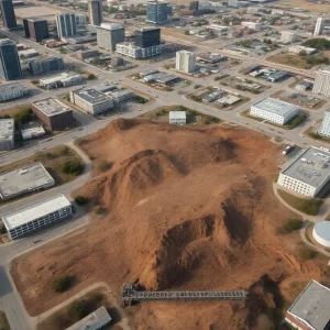 Aerial view of Dallas showing infrastructure affected by land subsidence.