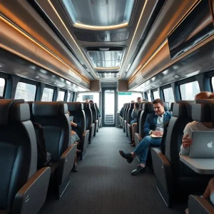 Interior of a luxury bus with comfortable seating