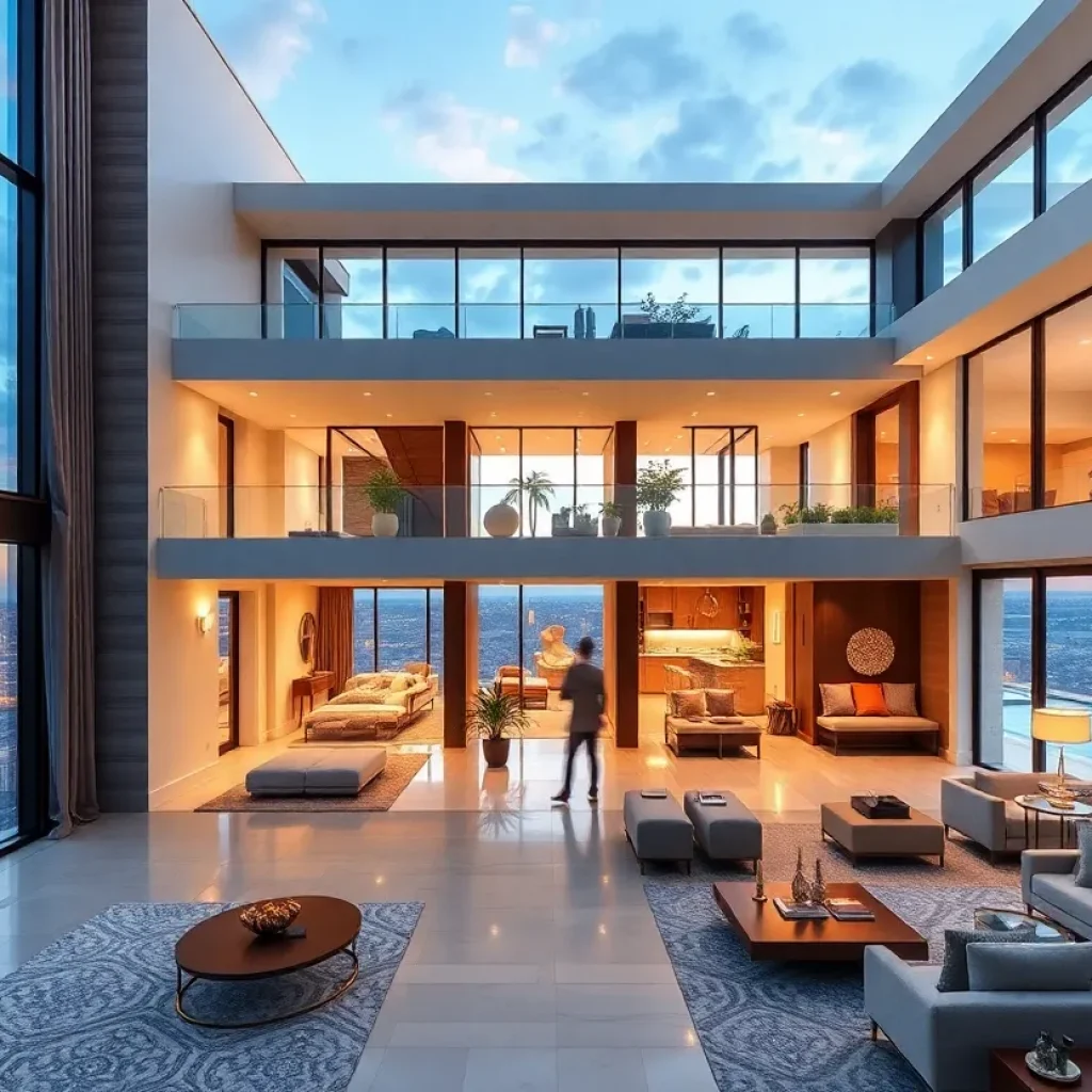 Luxury two-story condo in Dallas with modern architecture.
