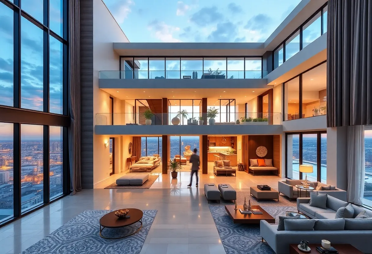 Luxury two-story condo in Dallas with modern architecture.