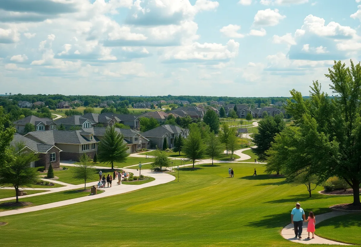 Suburban landscape of McKinney, Texas with parks and homes