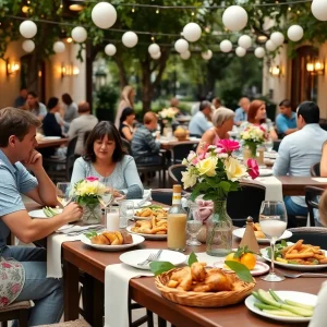 Families enjoying Mother's Day brunch at a restaurant in Dallas