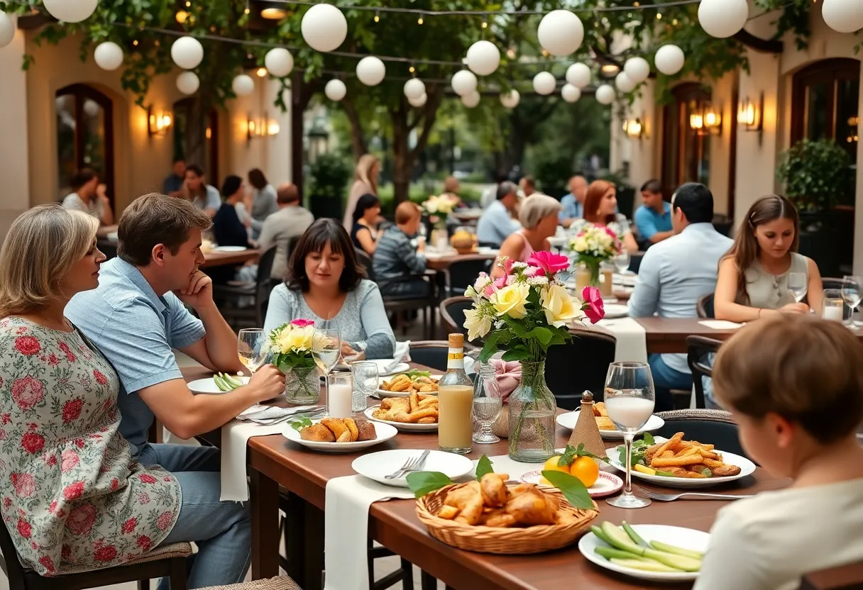 Families enjoying Mother's Day brunch at a restaurant in Dallas