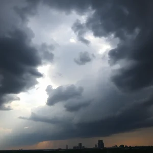 Severe storm clouds over North Texas skyline