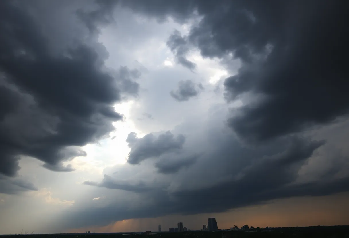 Severe storm clouds over North Texas skyline