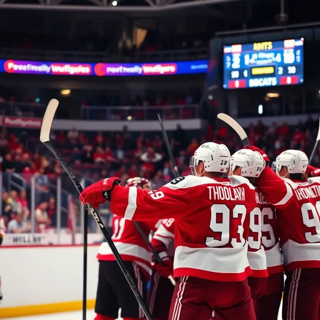 Edmonton Oilers celebrating a goal during a playoff game