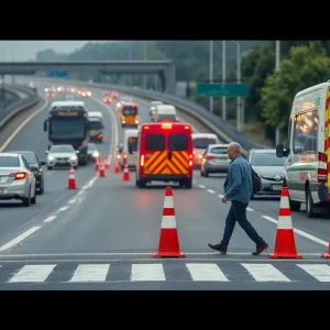 Emergency response at the site of a pedestrian accident on Central Expressway.