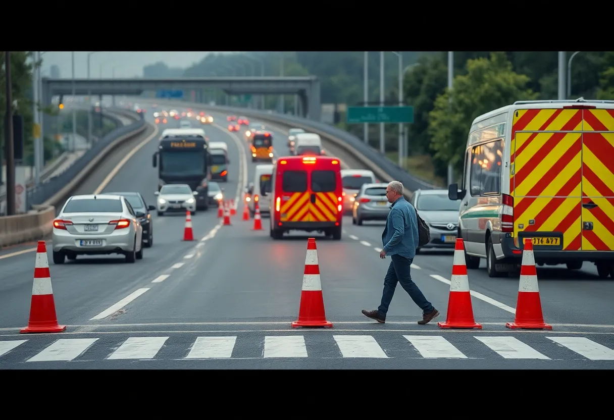 Emergency response at the site of a pedestrian accident on Central Expressway.