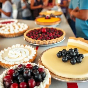 Variety of pies including blueberry and banana cream displayed at the Texas State Fair