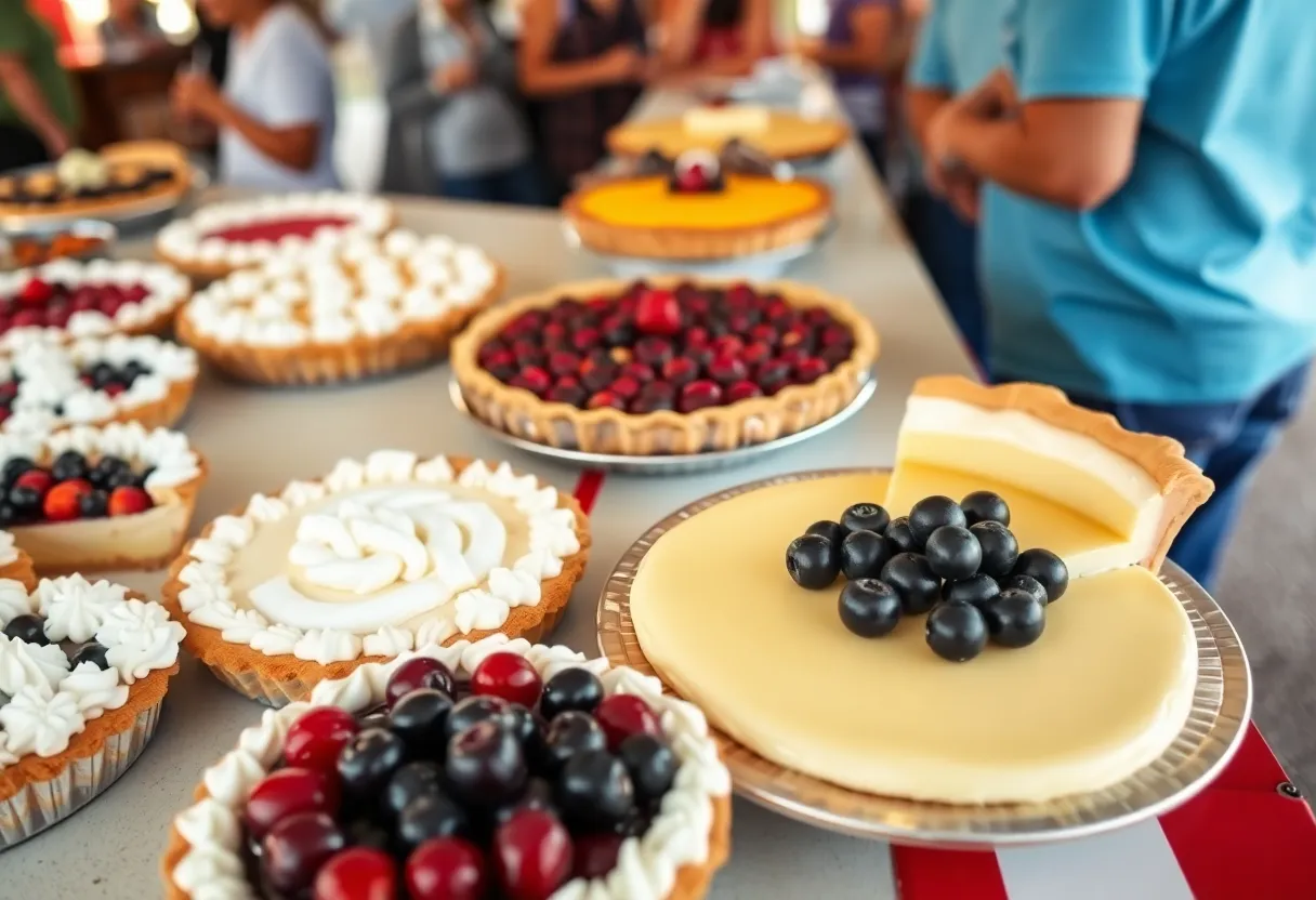 Variety of pies including blueberry and banana cream displayed at the Texas State Fair
