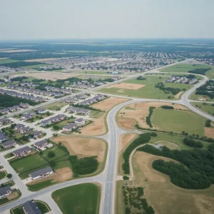 Aerial view of housing developments in Pilot Point, Texas