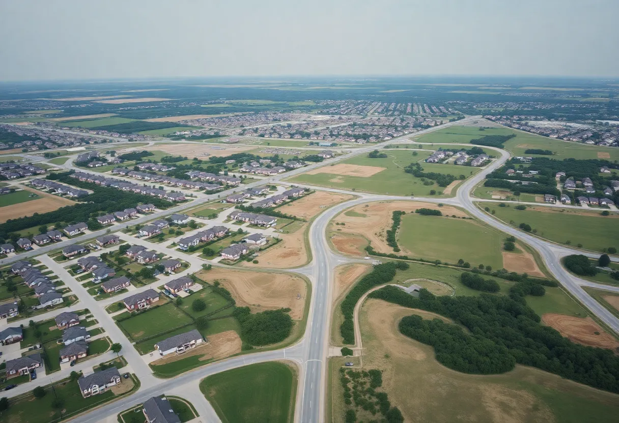 Aerial view of housing developments in Pilot Point, Texas