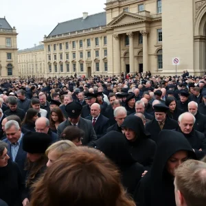 Crowd gathering at the funeral of Pope Francis in St. Peter's Square