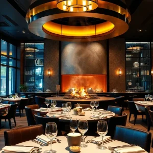 Elegant dining setup with gourmet dishes at Sauvage restaurant in Dallas