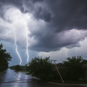 Heavy rain and lightning during severe storms in North Texas