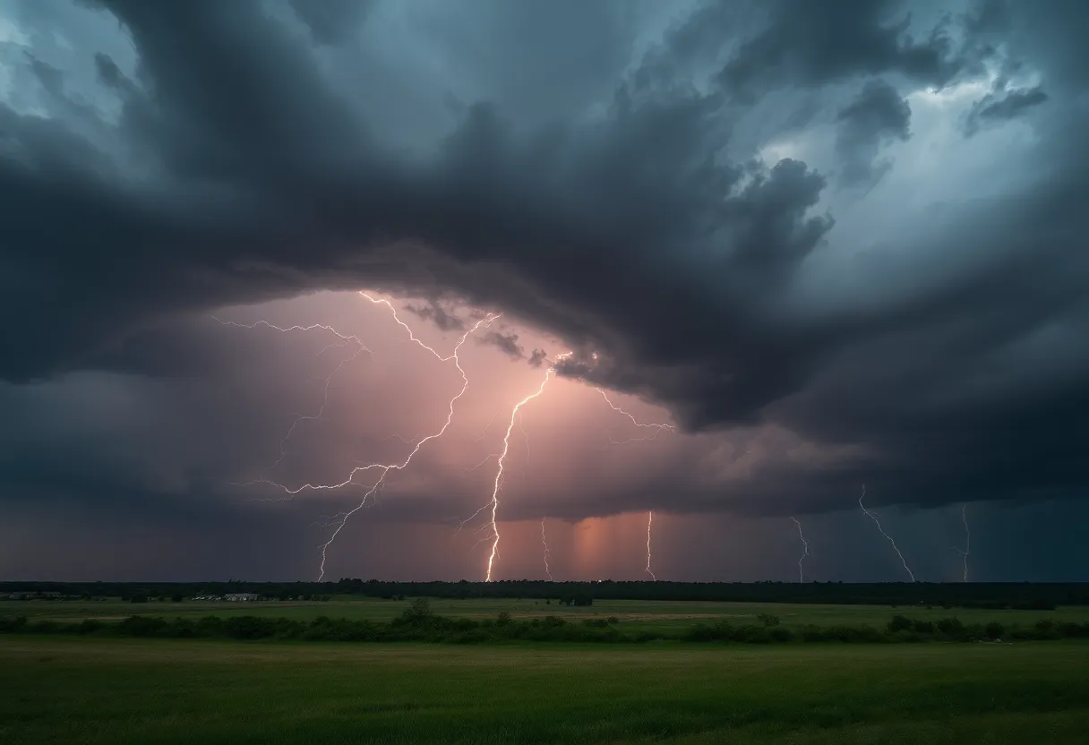 Dark storm clouds over North Texas landscape