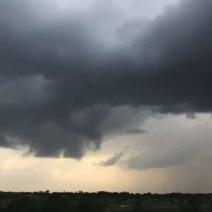 Dark storm clouds and lightning over North Texas skies