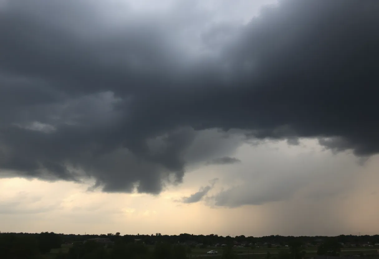 Dark storm clouds over a North Texas landscape during severe weather