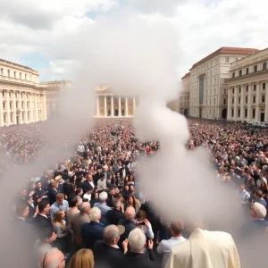 Crowd celebrating the papal announcement in St. Peter's Square