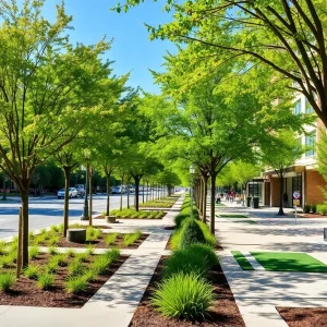 Lemmon Avenue Streetscape Project with trees and walking trails.