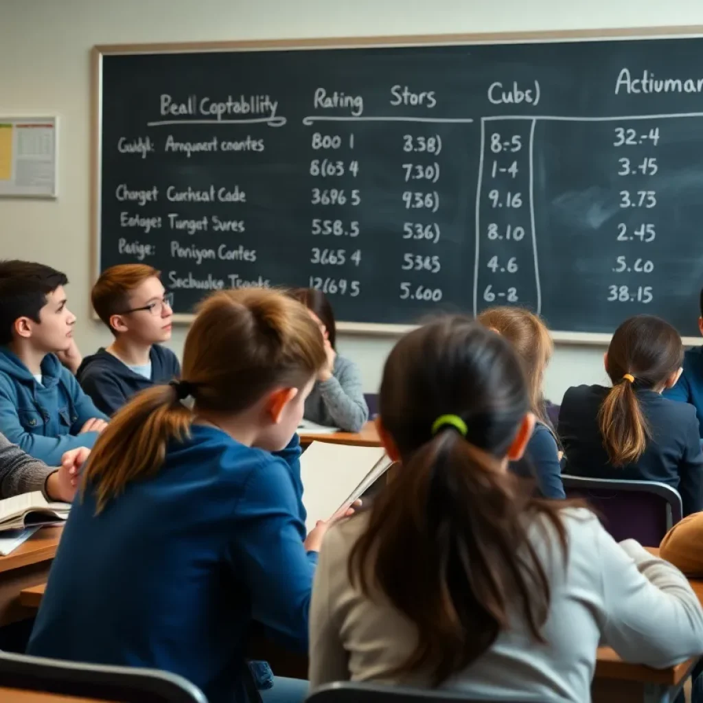 Students in a classroom reviewing Texas school accountability ratings