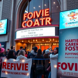 Fans gathered outside a cinema for a film promotion event