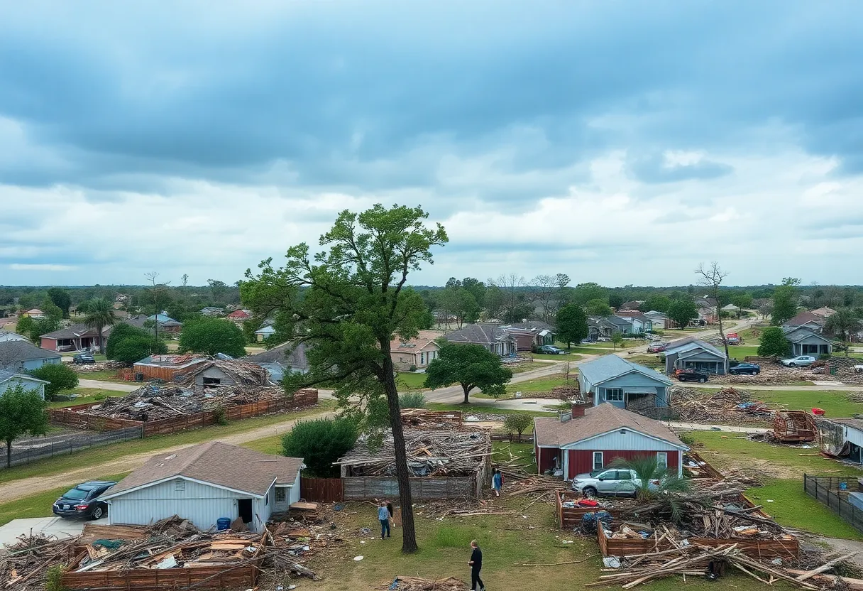 Destruction from a tornado in Gordon, Texas