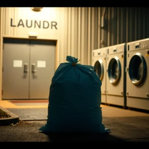 Scene representing a laundry facility and a linen bag