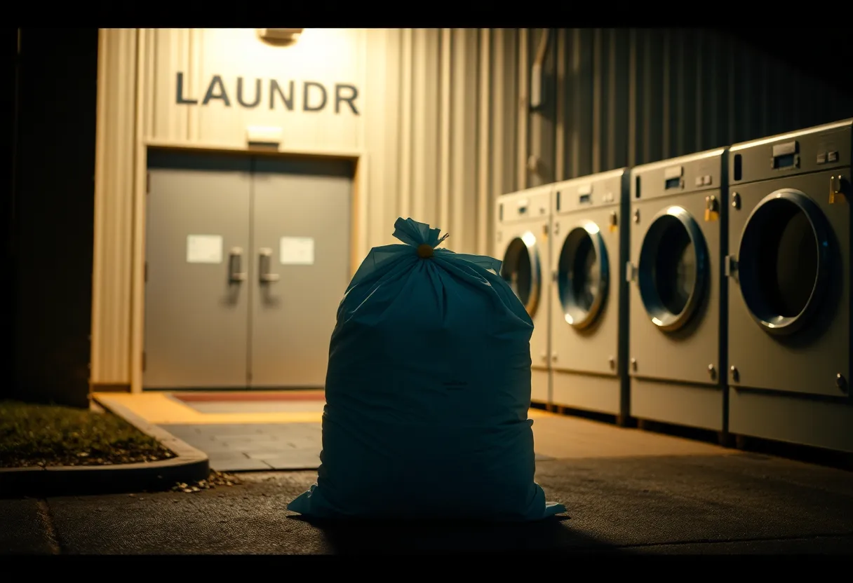 Scene representing a laundry facility and a linen bag