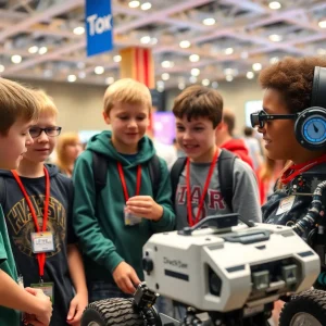 Students at the VEX Robotics World Championship under a heat wave