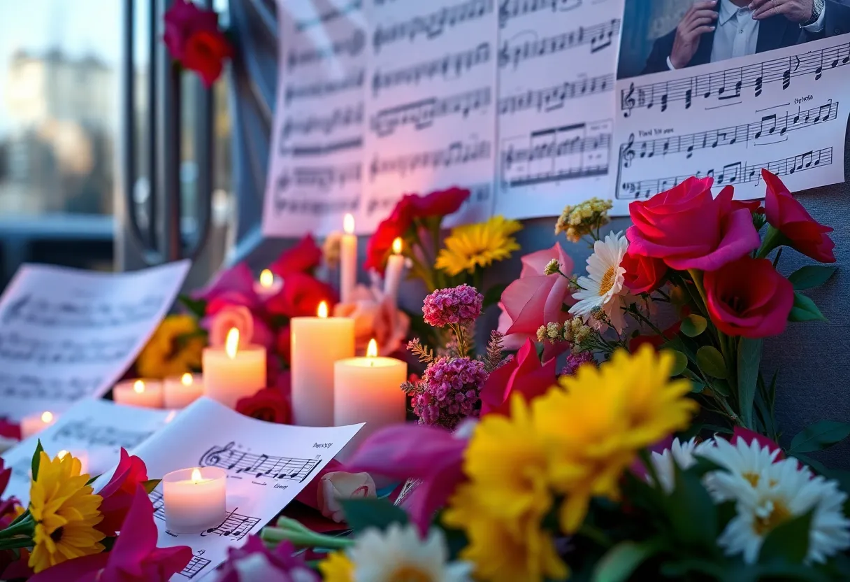 A tribute setup dedicated to Cavin Yarbrough featuring candles and flowers.