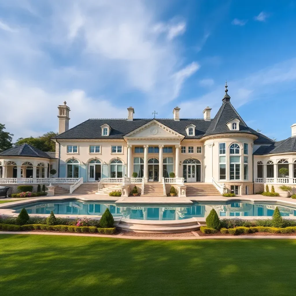 Exterior view of the Crespi Estate showcasing its opulent architecture and extensive grounds