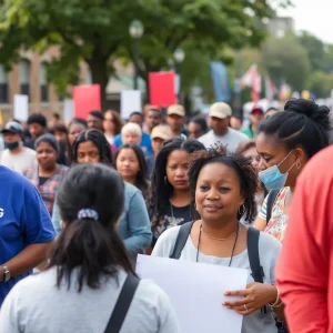 Community members participating in a block party outreach initiative.
