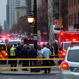 Crime scene in Dallas with police and emergency vehicles