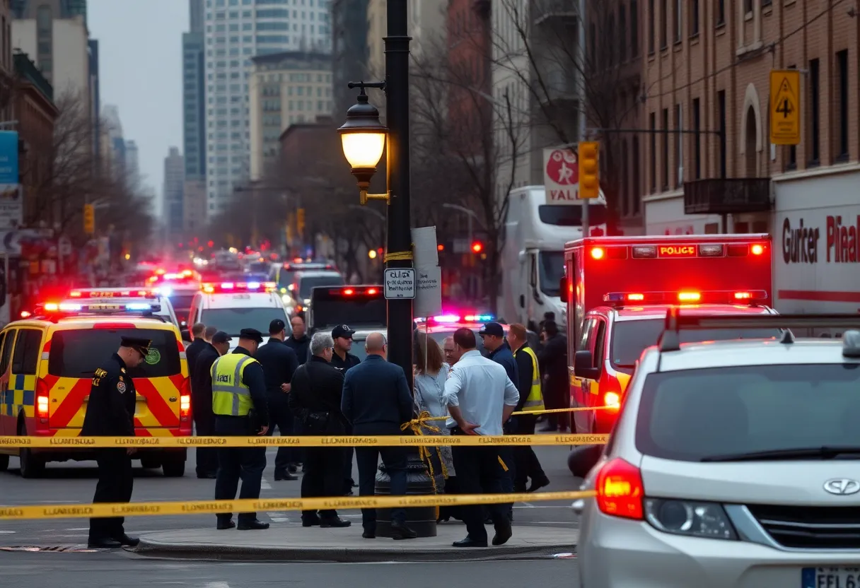 Crime scene in Dallas with police and emergency vehicles