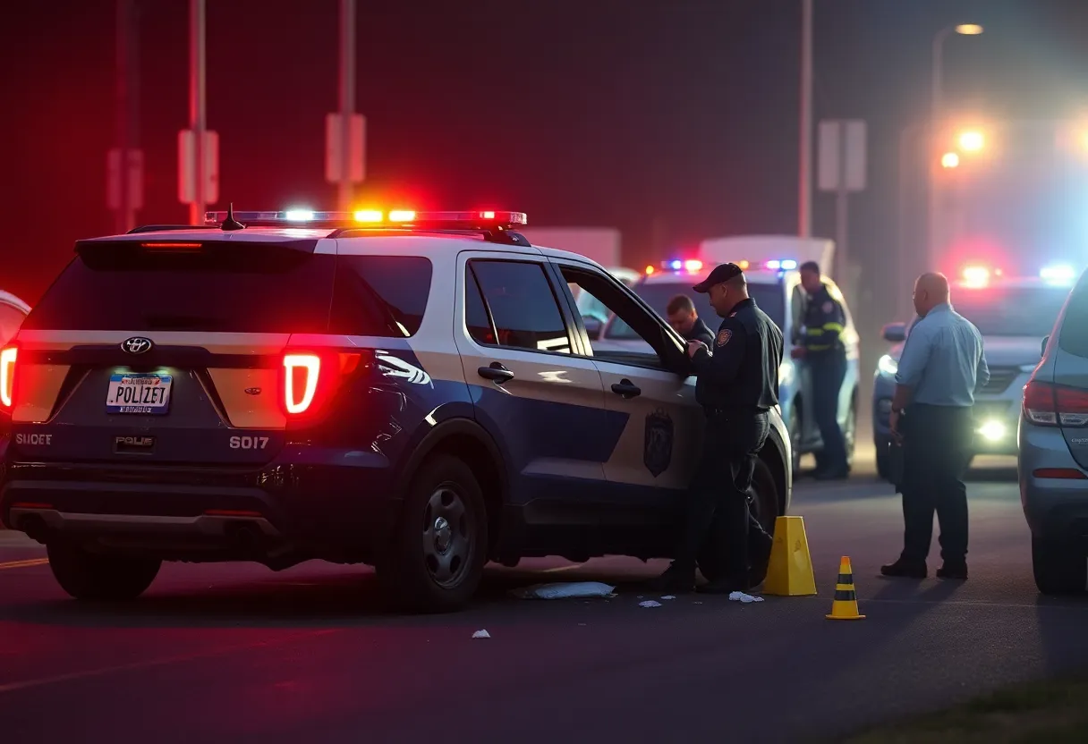 Scene of a car accident involving a police SUV and a stolen vehicle after a high-speed chase in Dallas.