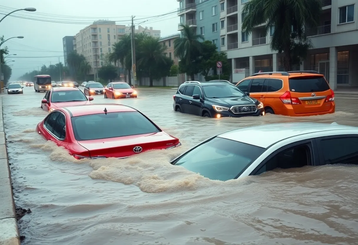Vehicles submerged in floodwaters in Dallas