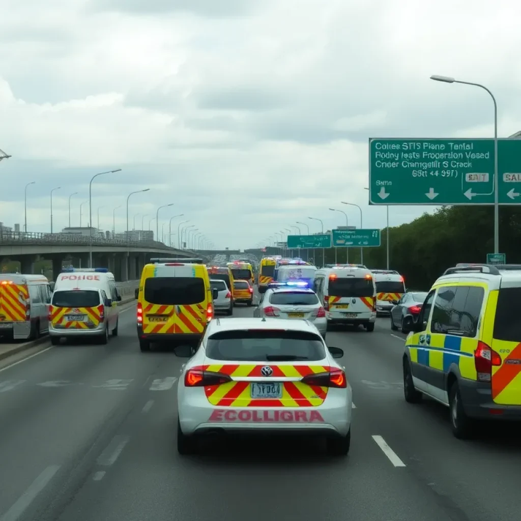 Emergency vehicles at a shooting scene on U.S. Highway 75