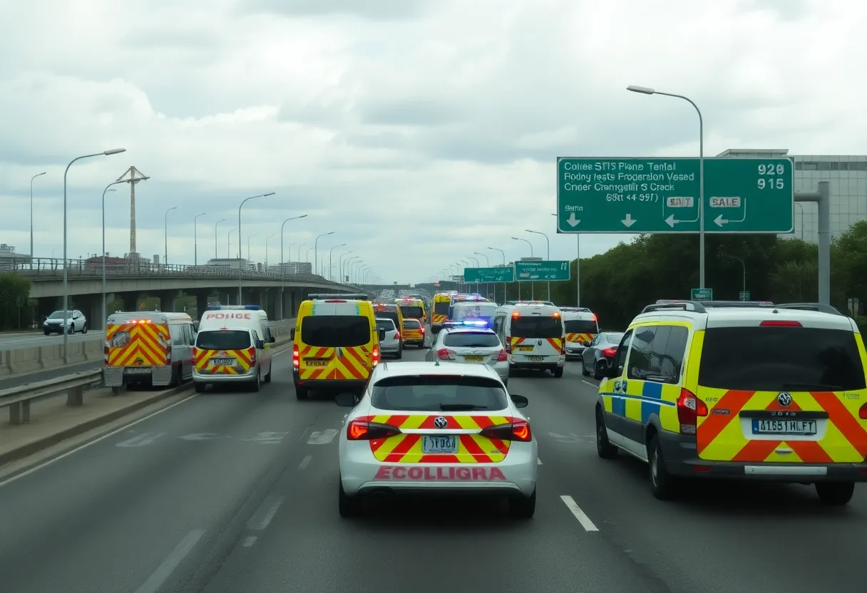 Emergency vehicles at a shooting scene on U.S. Highway 75
