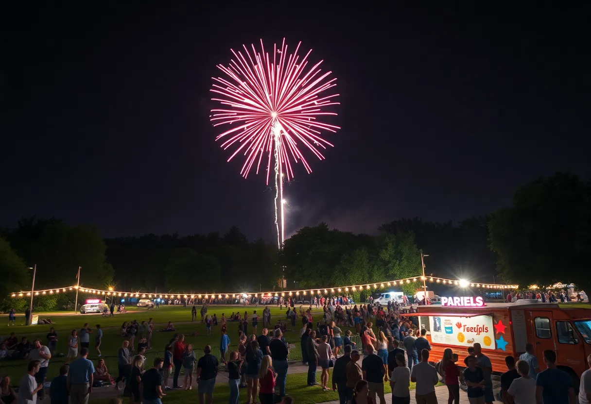 Fireworks display over Klyde Warren Park during Dallas Independence Day celebrations