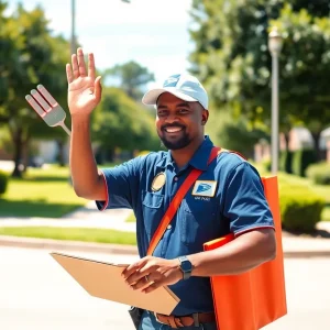 Dallas postal worker delivering mail in high temperatures.