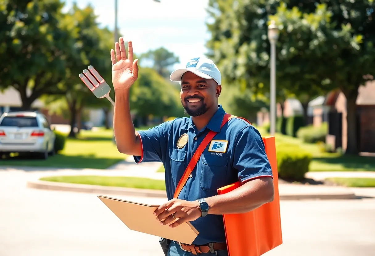 Dallas postal worker delivering mail in high temperatures.