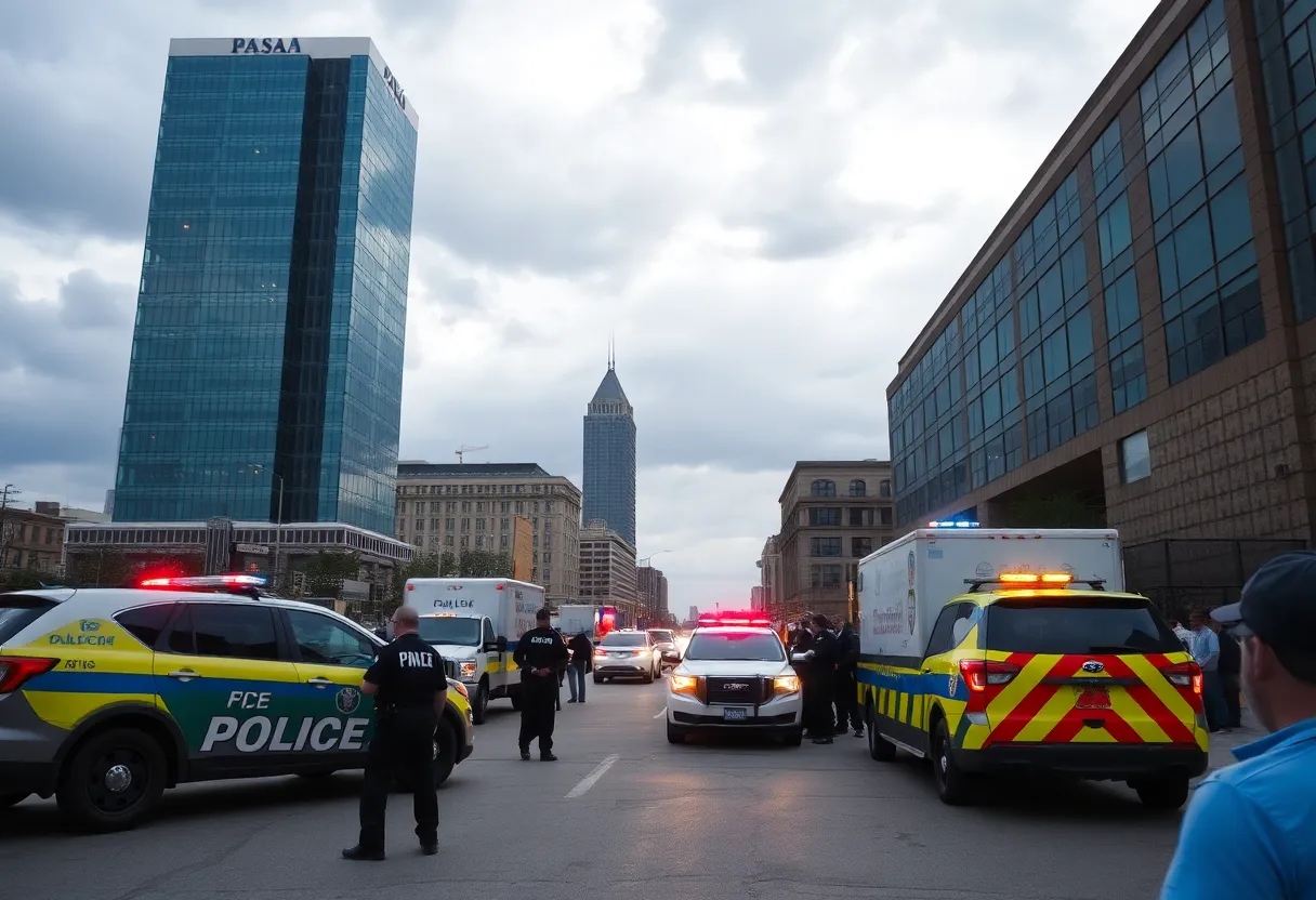 Dallas shooting investigation scene with police vehicles