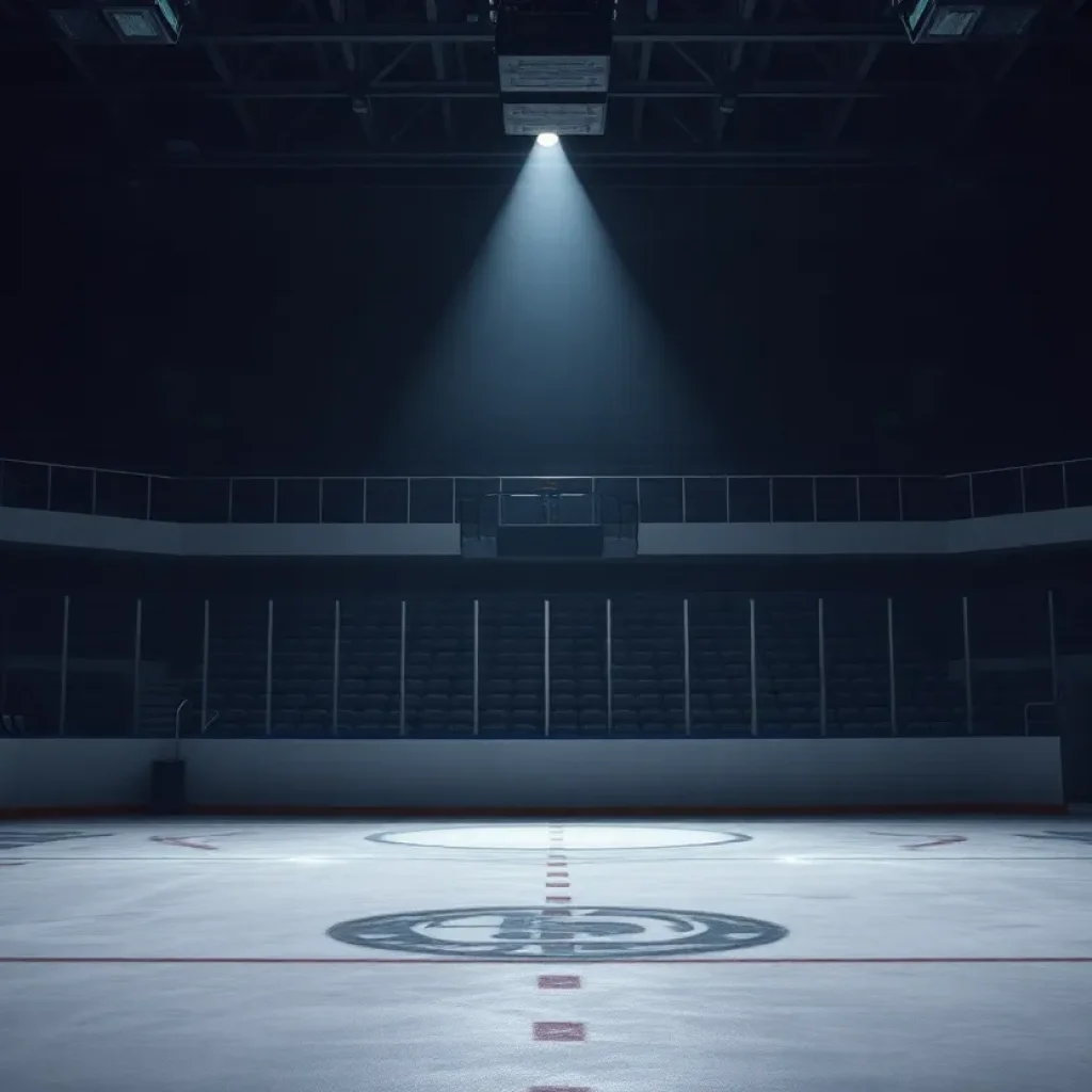 Empty hockey bench in Dallas Stars rink