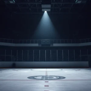 Empty hockey bench in Dallas Stars rink
