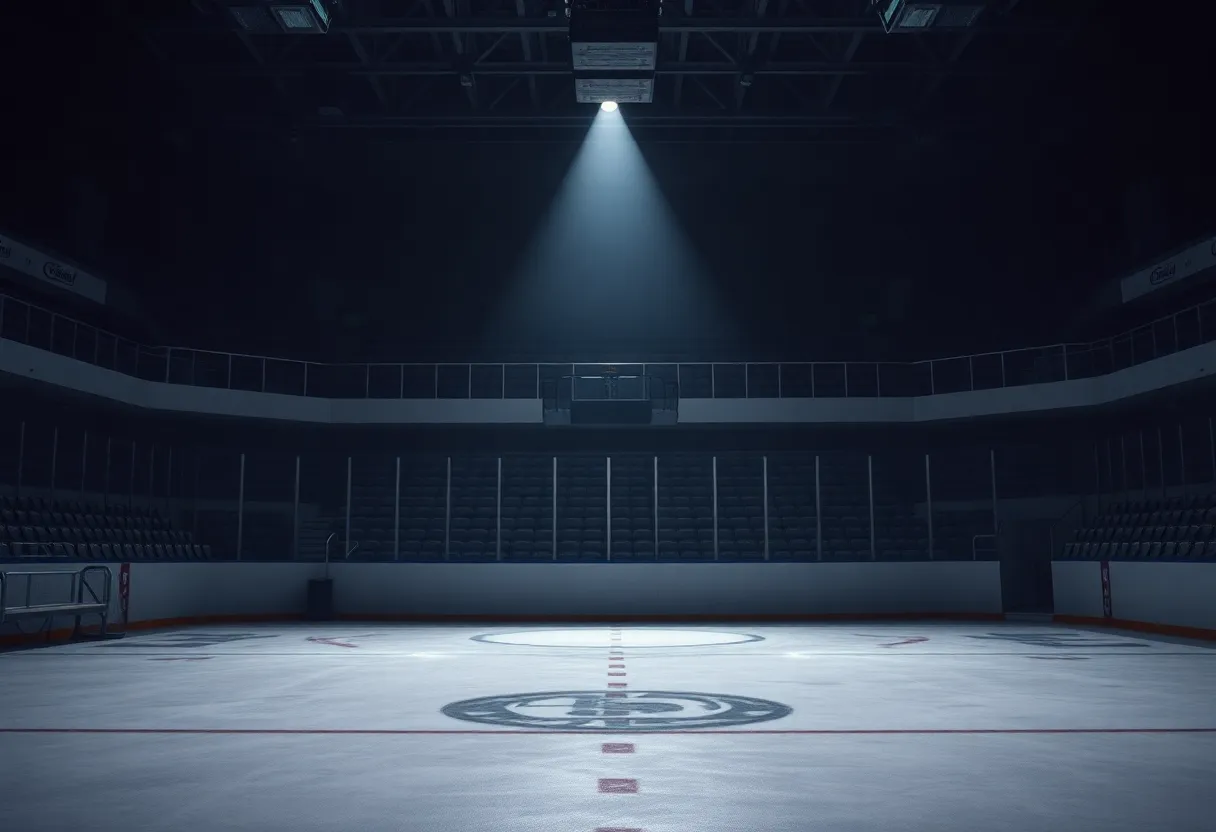 Empty hockey bench in Dallas Stars rink