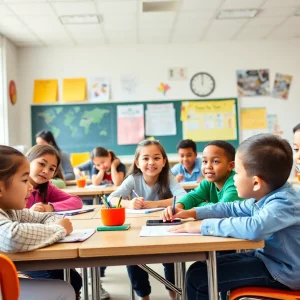 Diverse students engaged in classroom activities in a Dallas school.
